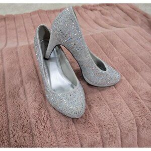 Silver Glitter Rhinestone High Heels Size 8.5W